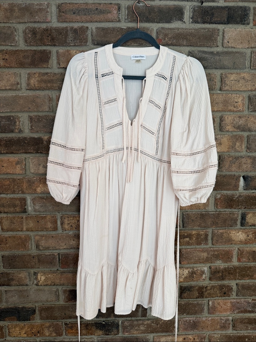 Calvin Klein Cream Textured Tie-Front Midi Dress